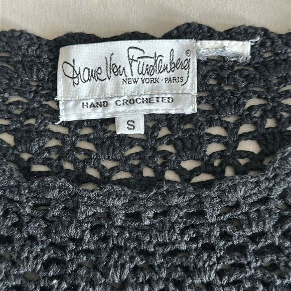 DVF Diane von Furstenberg VTG Hand Crochet Knit Tunic Size S Boho Oversized Fit - Picture 6 of 8